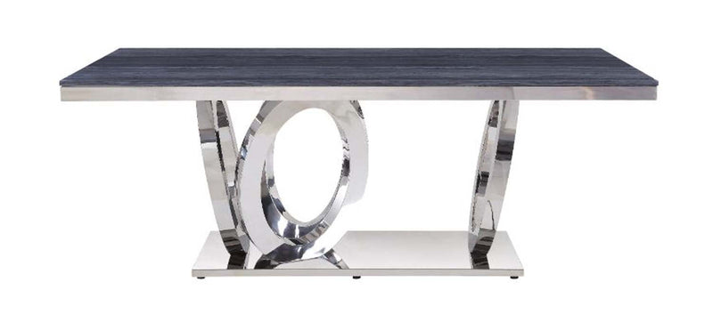 Nasir Dining Table, Gray Printed Faux Marble Top & Mirrored Silver Finish Acme
