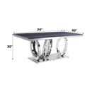 Nasir Dining Table, Gray Printed Faux Marble Top & Mirrored Silver Finish Acme