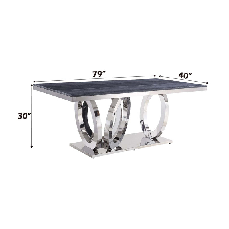 Nasir Dining Table, Gray Printed Faux Marble Top & Mirrored Silver Finish Acme