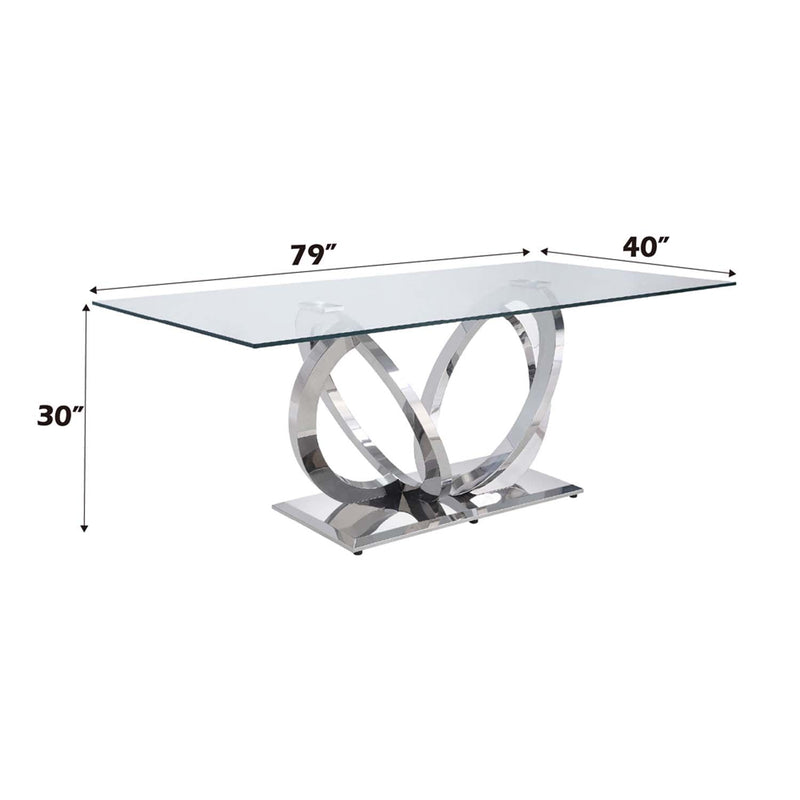 Finley Dining Table, Clear Glass Top & Mirrored Silver Finish Acme
