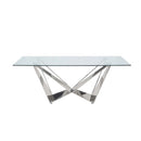 Dekel Dining Table, Clear Glass Top & Stainless Steel Acme