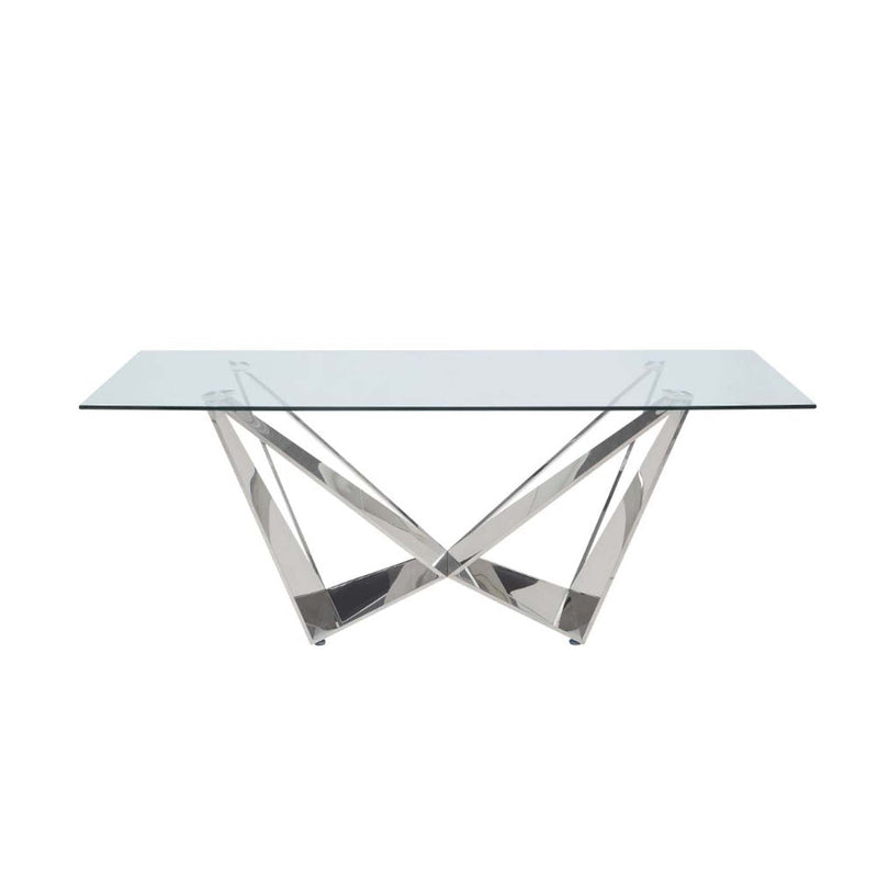 Dekel Dining Table, Clear Glass Top & Stainless Steel Acme