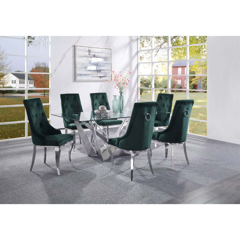 Dekel Dining Table, Clear Glass Top & Stainless Steel Acme