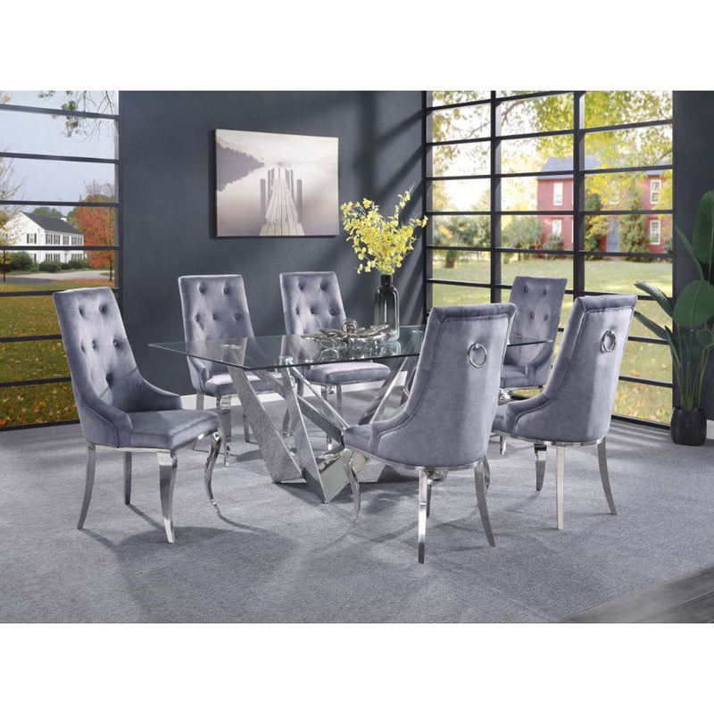 Dekel Dining Table, Clear Glass Top & Stainless Steel Acme