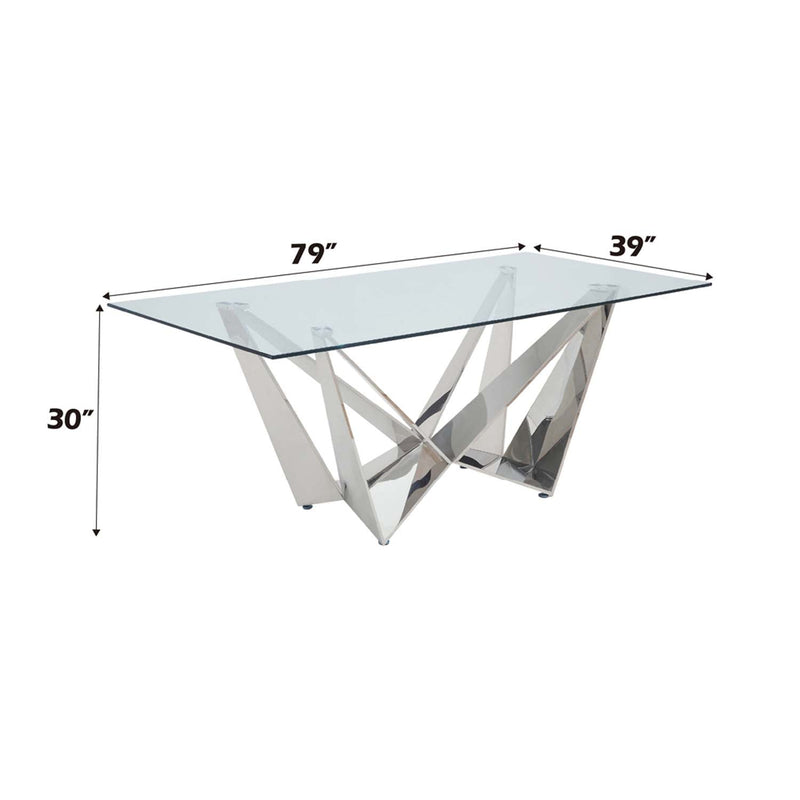 Dekel Dining Table, Clear Glass Top & Stainless Steel Acme