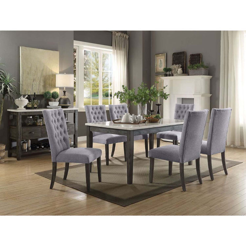 Merel Dining Table, White Marble Top & Gray Oak Finish Acme