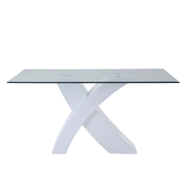 Pervis Dining Table, Clear Glass Top & White High Gloss Finish Acme