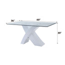 Pervis Dining Table, Clear Glass Top & White High Gloss Finish Acme