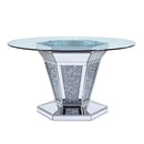 Noralie Dining Table, Mirrored, Faux Diamonds & Clear Glass Top Finish Acme