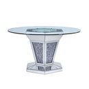 Noralie Dining Table, Mirrored, Faux Diamonds & Clear Glass Top Finish Acme