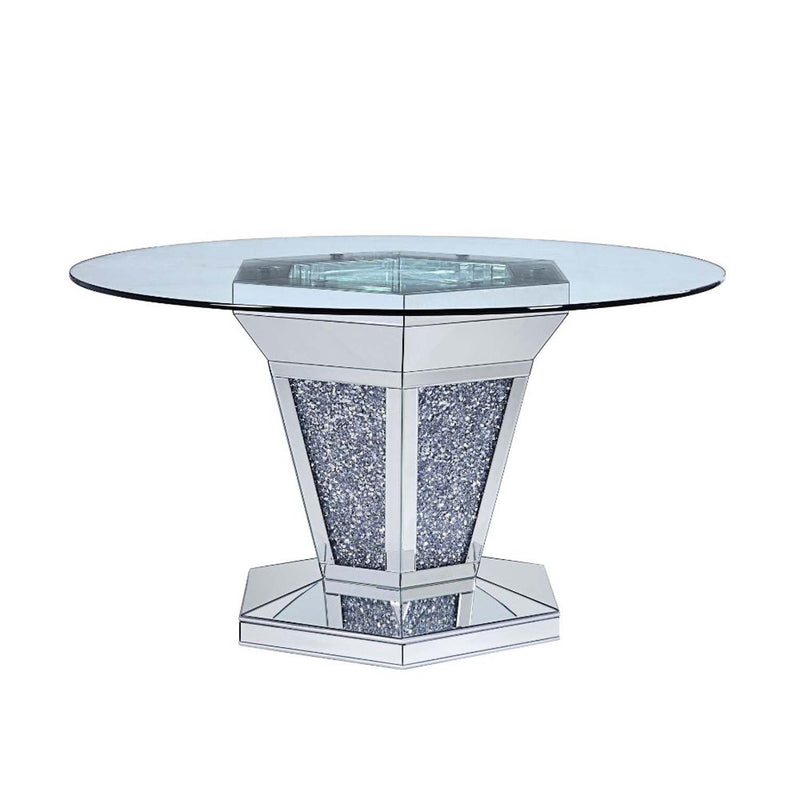 Noralie Dining Table, Mirrored, Faux Diamonds & Clear Glass Top Finish Acme