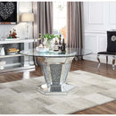 Noralie Dining Table, Mirrored, Faux Diamonds & Clear Glass Top Finish Acme