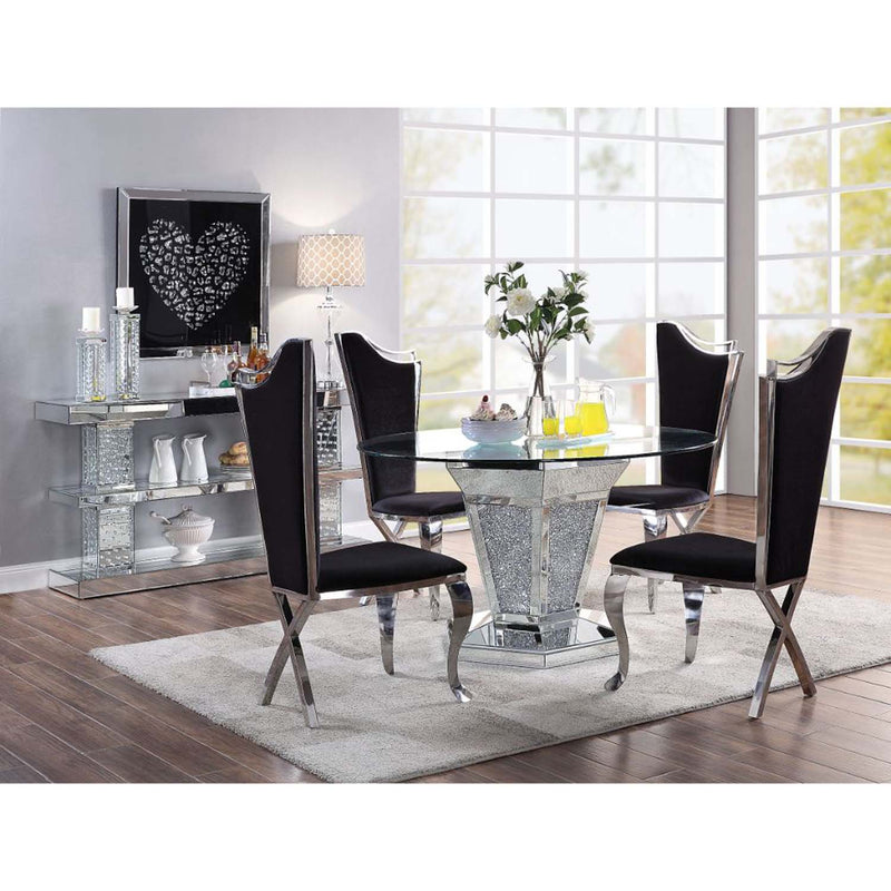 Noralie Dining Table, Mirrored, Faux Diamonds & Clear Glass Top Finish Acme