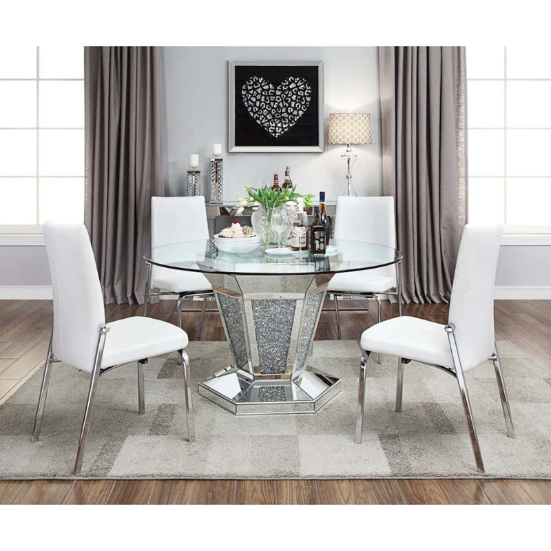 Noralie Dining Table, Mirrored, Faux Diamonds & Clear Glass Top Finish Acme
