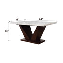 Forbes Dining Table, White Marble Top & Walnut Finish Acme