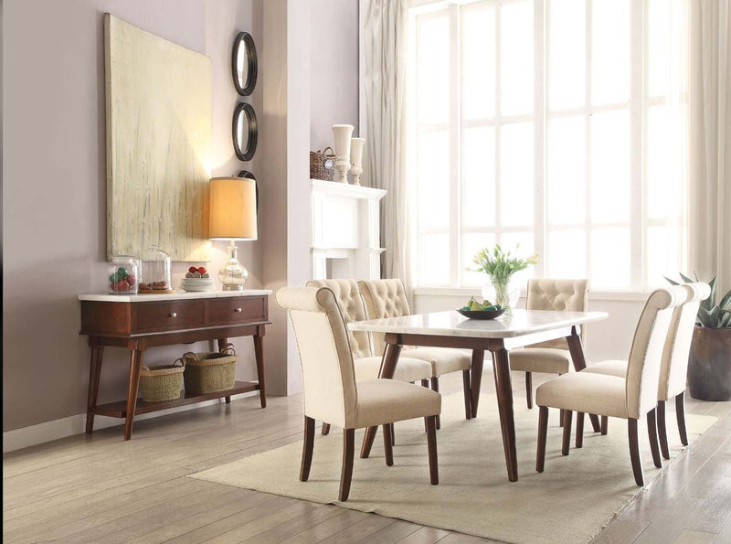 Gasha Dining Table, White Marble Top & Walnut Finish Acme