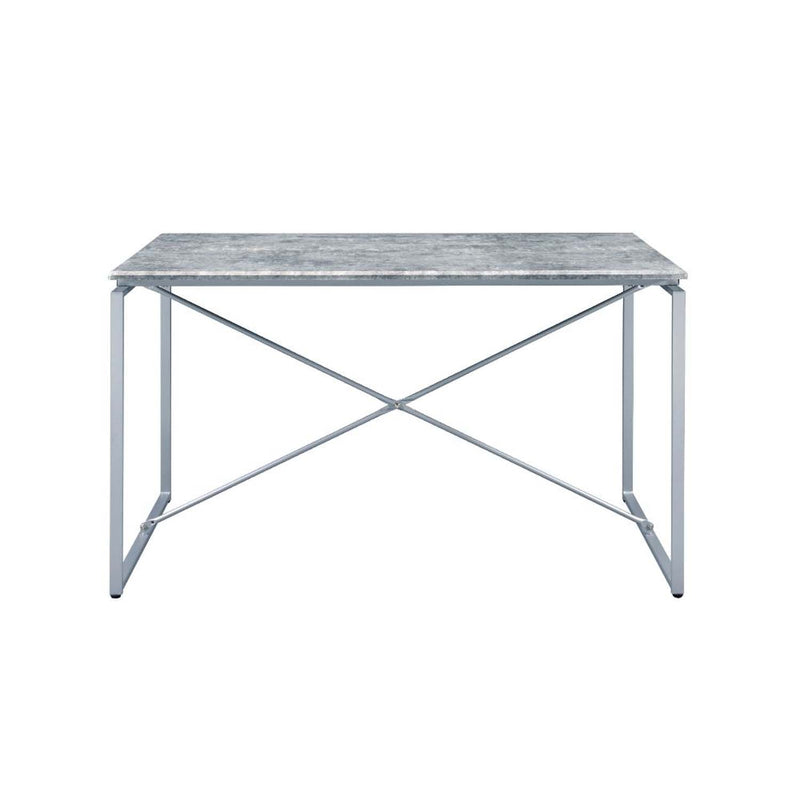 Jurgen Dining Table, Faux Concrete & Silver Finish Acme