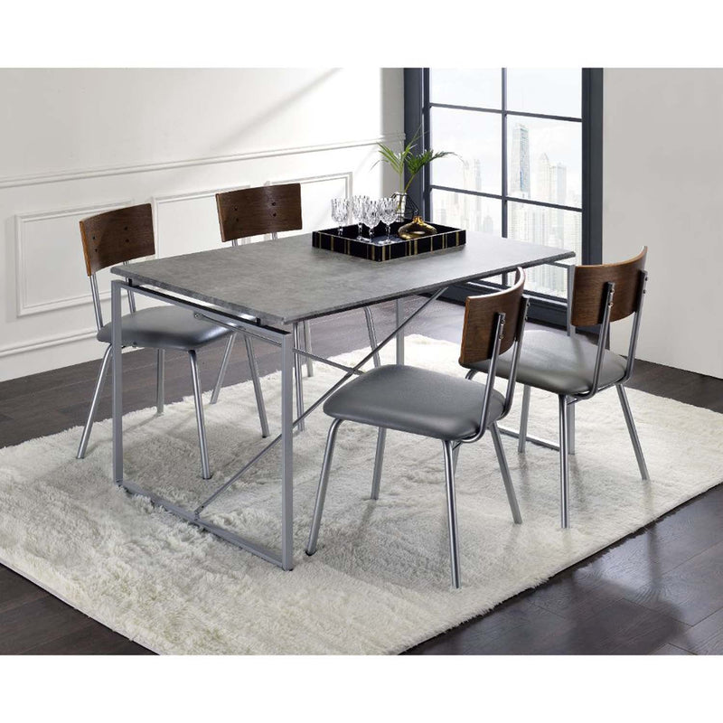 Jurgen Dining Table, Faux Concrete & Silver Finish Acme