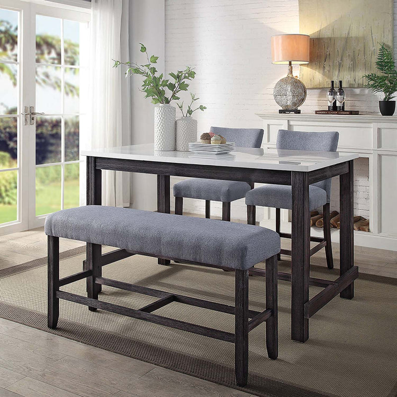 Yelena Counter Height Table, Marble Top & Weathered Espresso Finish Acme