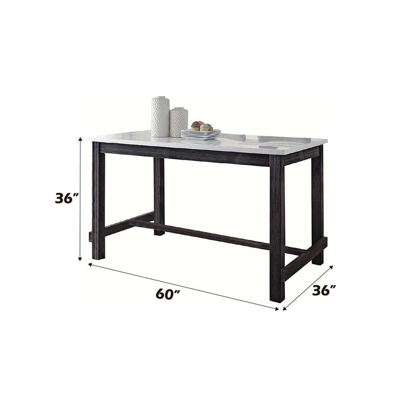Yelena Counter Height Table, Marble Top & Weathered Espresso Finish Acme