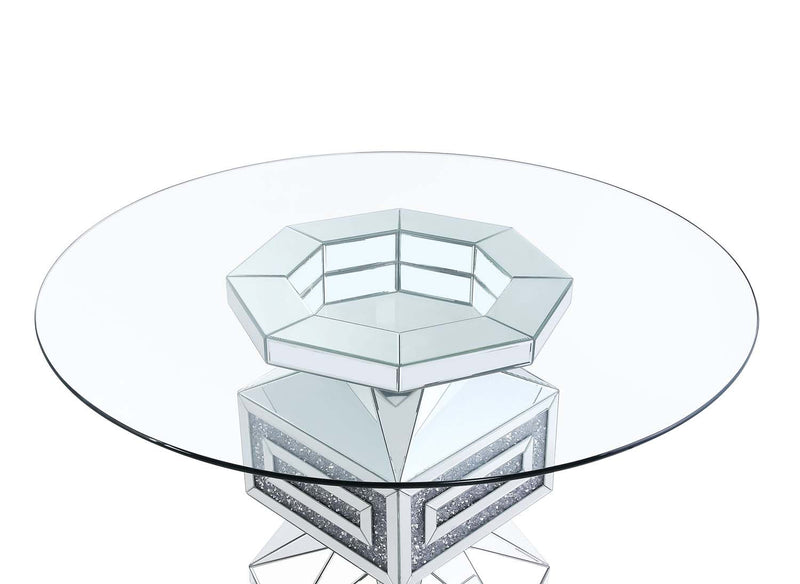 Noralie Dining Table, Clear Glass, Mirrored & Faux Diamonds Acme