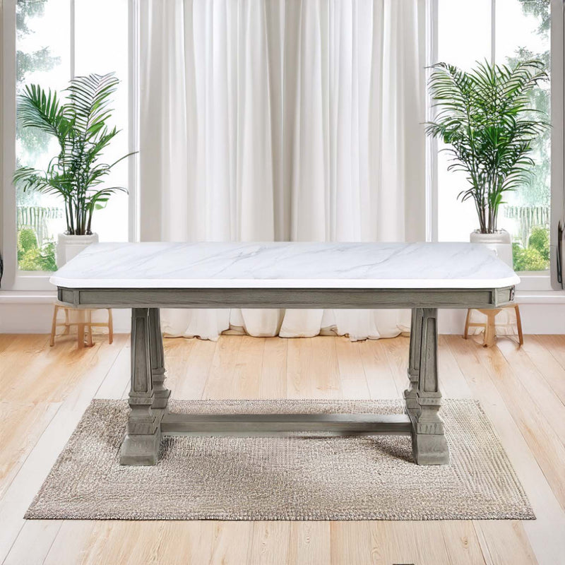Zumala Dining Table, Marble Top & Weathered Oak Finish Acme