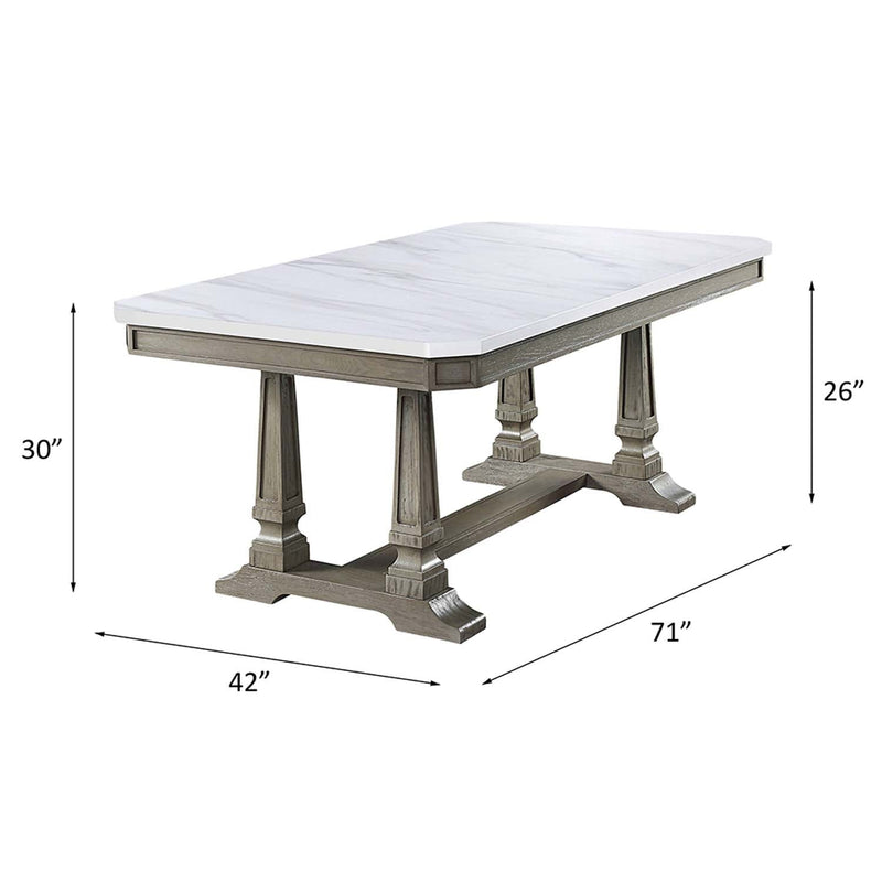 Zumala Dining Table, Marble Top & Weathered Oak Finish Acme