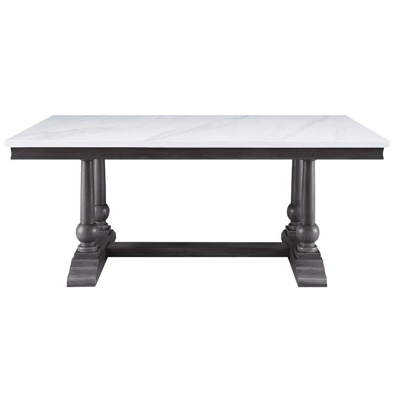 Yabeina Dining Table, Marble Top Top & Gray Oak Finish Acme