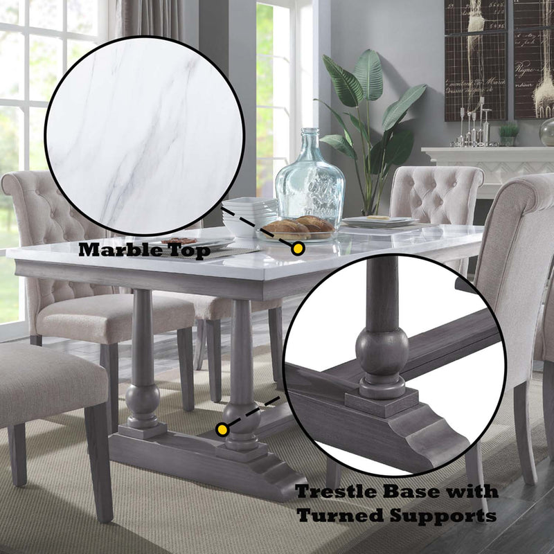 Yabeina Dining Table, Marble Top Top & Gray Oak Finish Acme