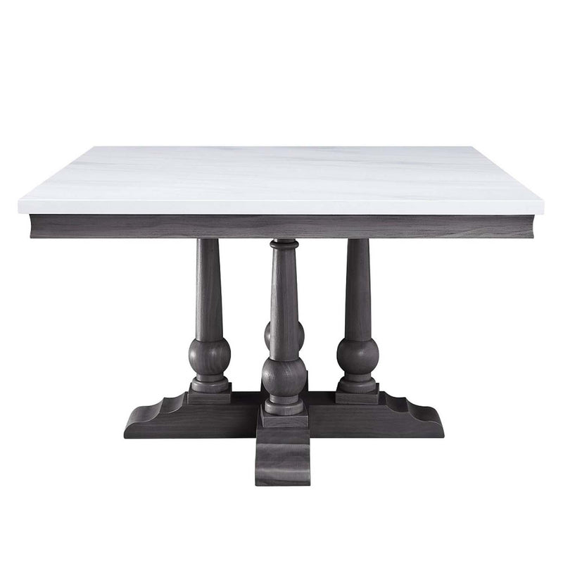 Yabeina Square Dining Table, Marble Top Top & Gray Oak Finish Acme