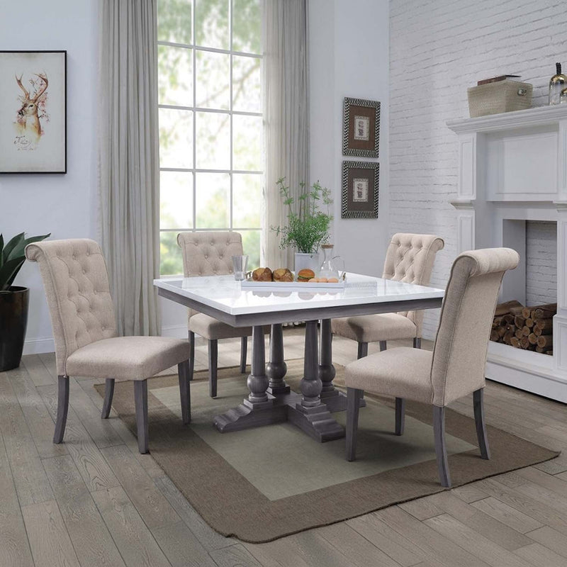 Yabeina Square Dining Table, Marble Top Top & Gray Oak Finish Acme