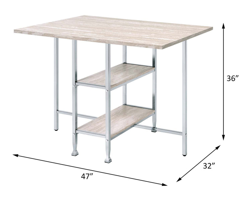 Raine Counter Height Table, Antique White & Chrome Finish Acme