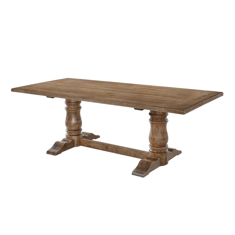 Leventis Dining Table, Weathered Oak Finish Acme