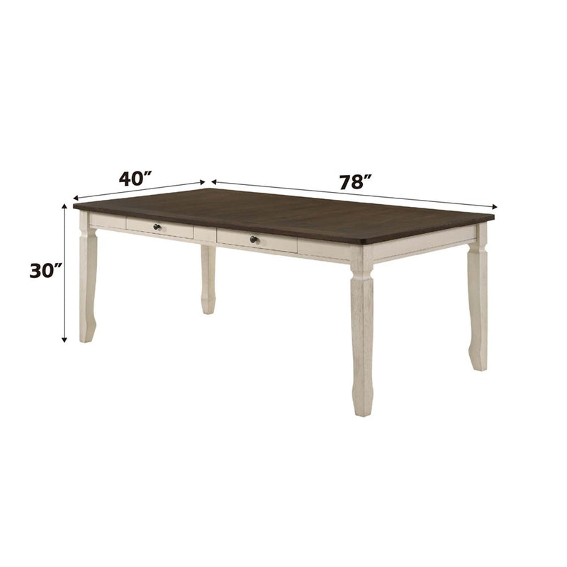Fedele Dining Table, Weathered Oak & Cream Finish Acme