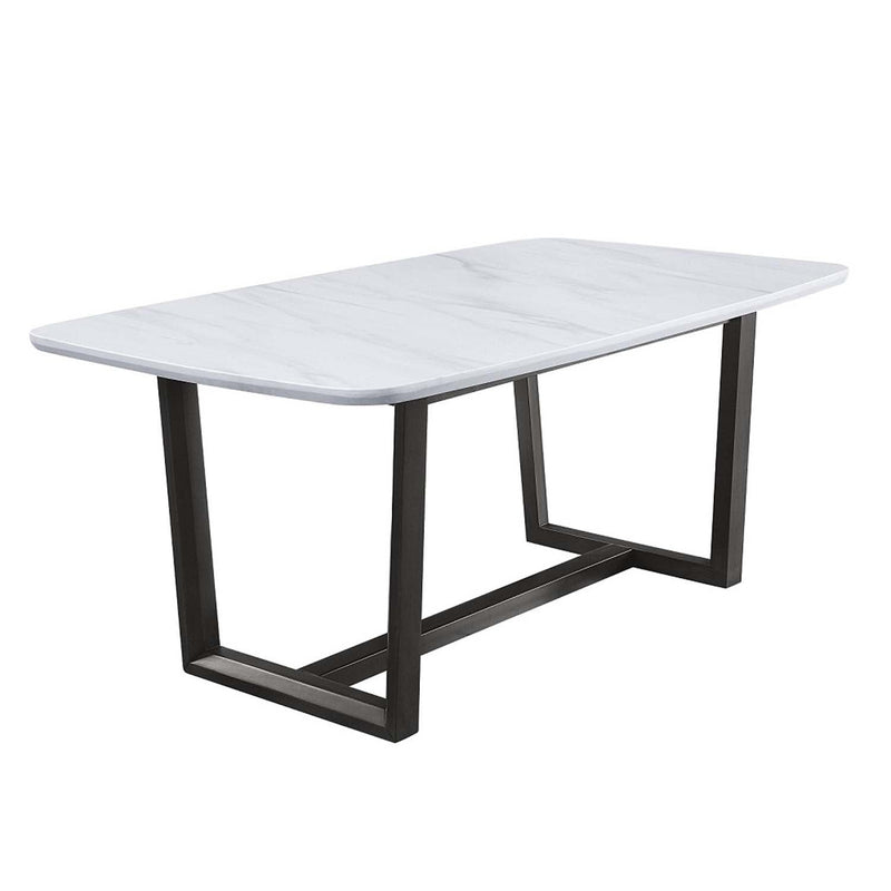 Madan Dining Table, Marble Top & Weathered Gray Finish Acme