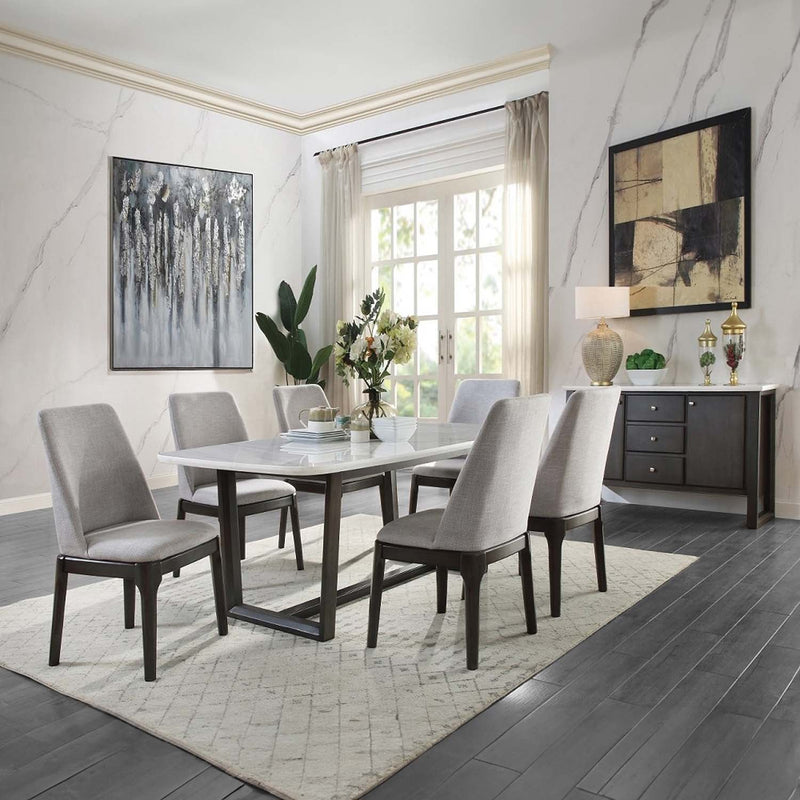 Madan Dining Table, Marble Top & Weathered Gray Finish Acme
