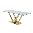 Barnard Dining Table, Clear Glass & Mirrored Gold Finish Acme