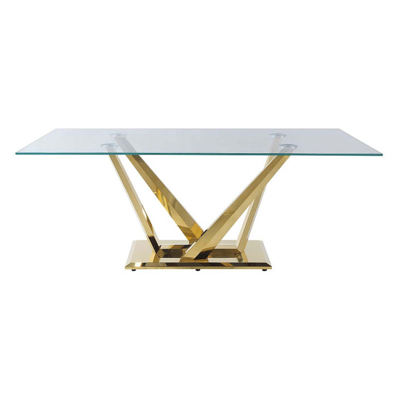 Barnard Dining Table, Clear Glass & Mirrored Gold Finish Acme
