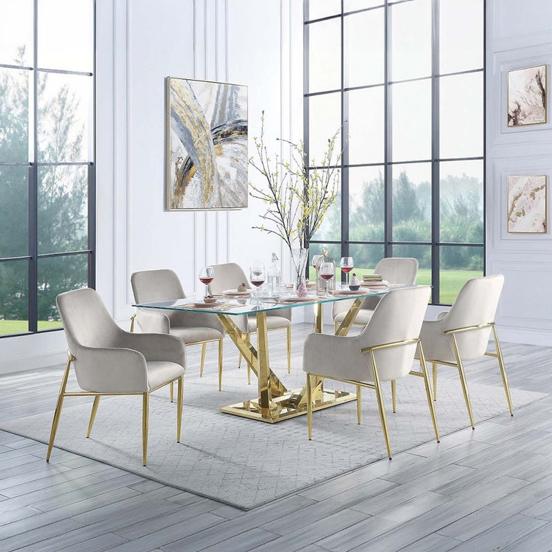 Barnard Dining Table, Clear Glass & Mirrored Gold Finish Acme