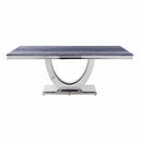 Cambrie Dining Table, Engineering Stone Top & Mirrored Silver Finish Acme