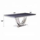 Cambrie Dining Table, Engineering Stone Top & Mirrored Silver Finish Acme