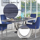 Cambrie Dining Table, Engineering Stone Top & Mirrored Silver Finish Acme
