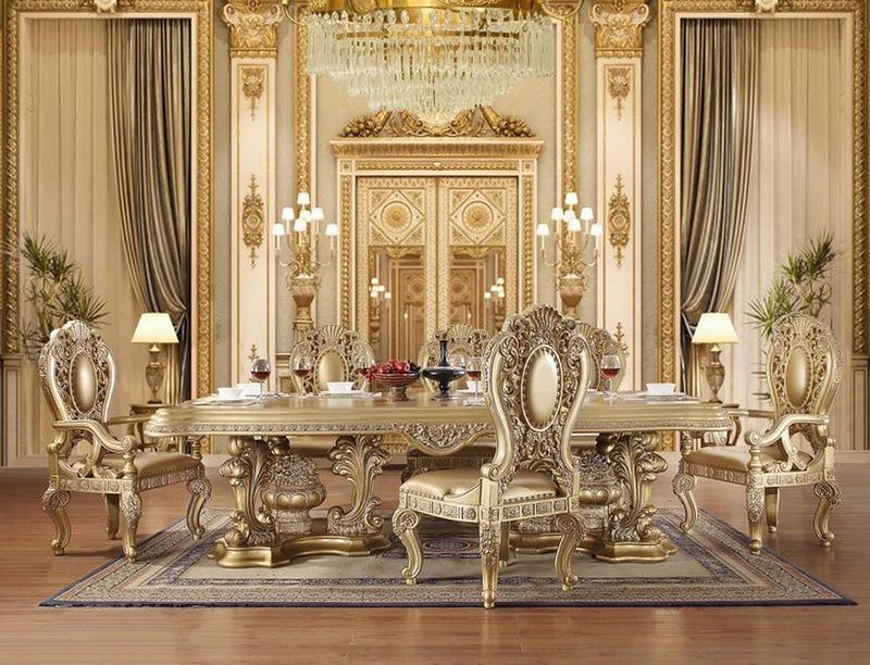 Seville Dining Table w/Pedestal Base, Gold Finish Acme