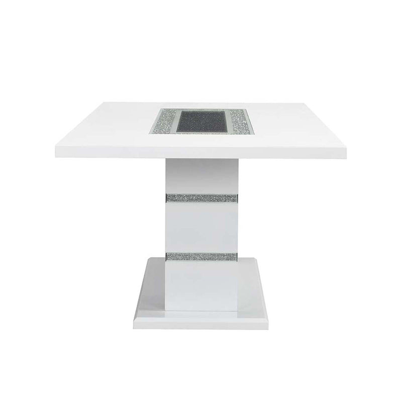 Elizaveta Dining Table w/Pedestal Base, Faux Crystal Diamonds Acme