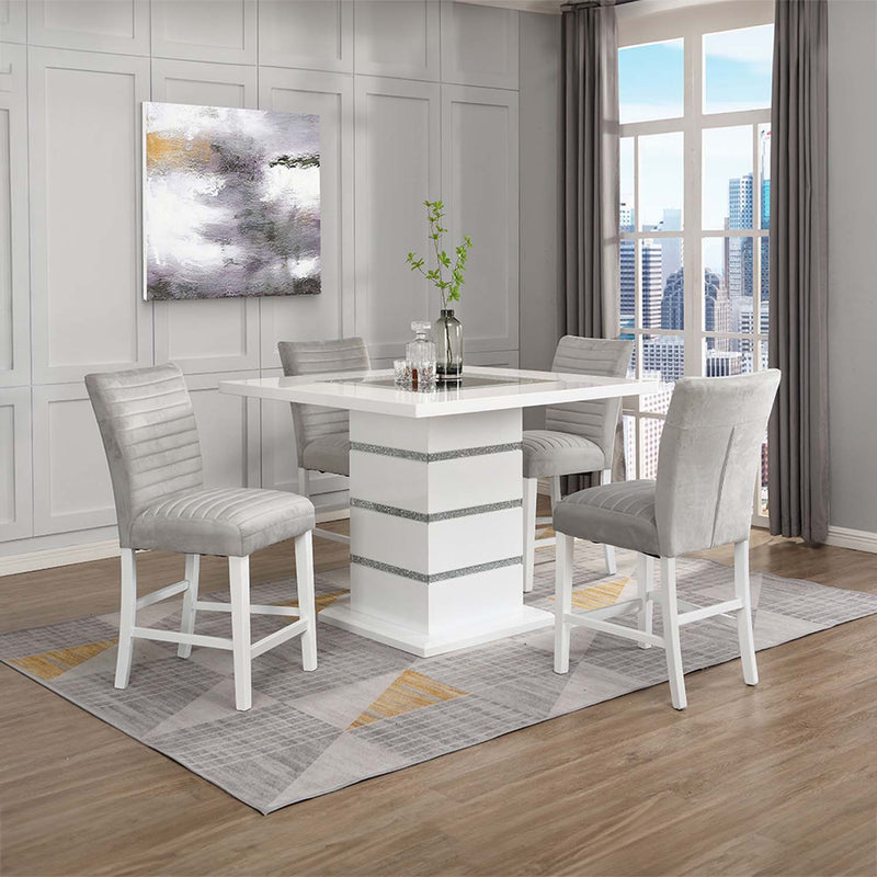 Elizaveta Counter Height Table w/Pedestal Base, Faux Crystal Diamonds Acme
