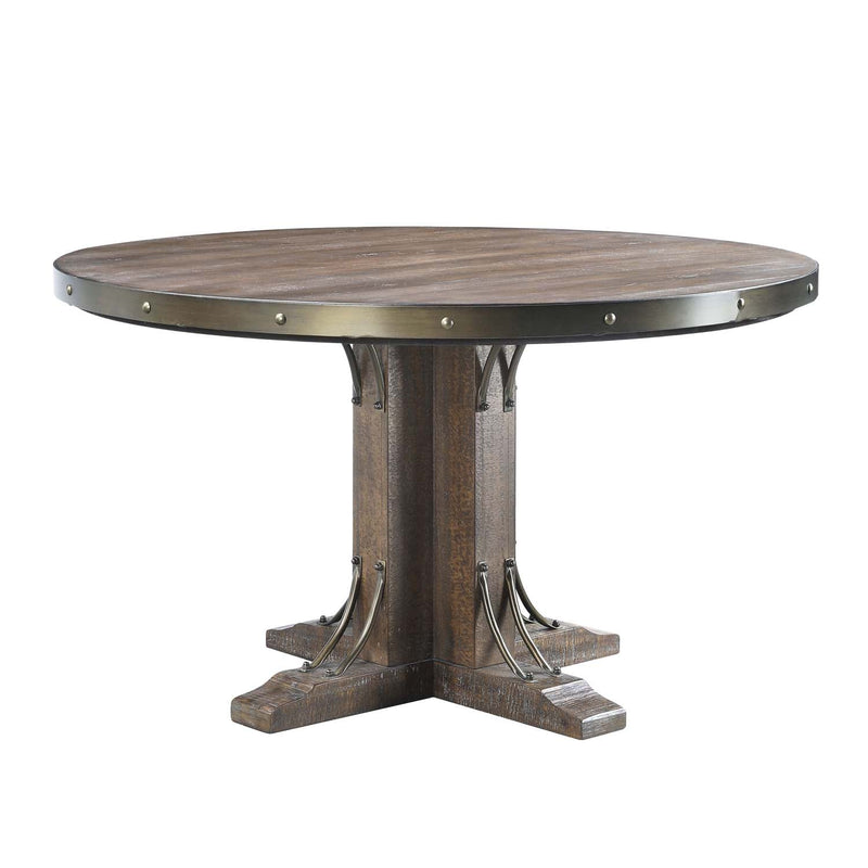 Raphaela Round Dining Table, Weathered Cherry Finish Acme