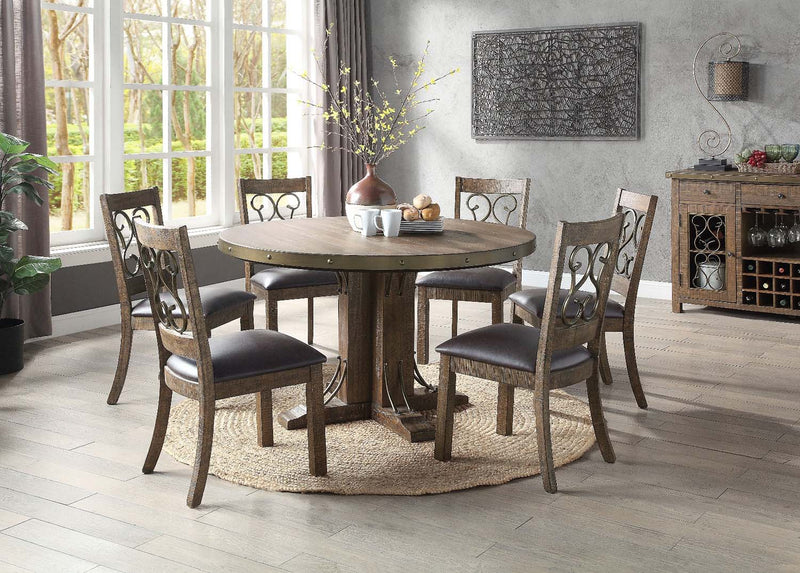 Raphaela Round Dining Table, Weathered Cherry Finish Acme