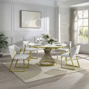 Fallon Dining Table, Engineered Stone, Top & Mirrored Gold Finish Acme