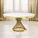 Fallon Dining Table, Engineered Stone, Top & Mirrored Gold Finish Acme