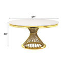 Fallon Dining Table, Engineered Stone, Top & Mirrored Gold Finish Acme